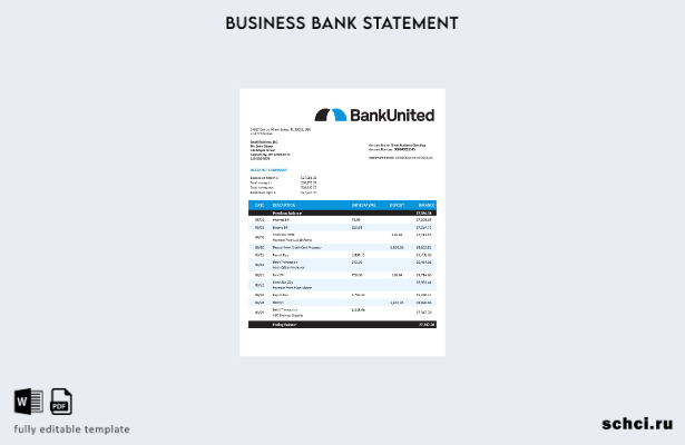 цифровая загрузка выписки по счету предприятия BankUnited, шаблон в формате Word